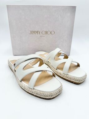 Jimmy Choo Prisma Leather Espadrille Slides - 39